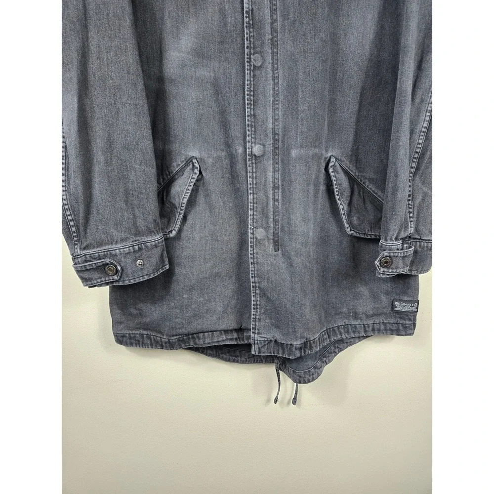 Levis Mens Hooded Denim Parka Jacket Faded Black Cotton Utility Coat Large